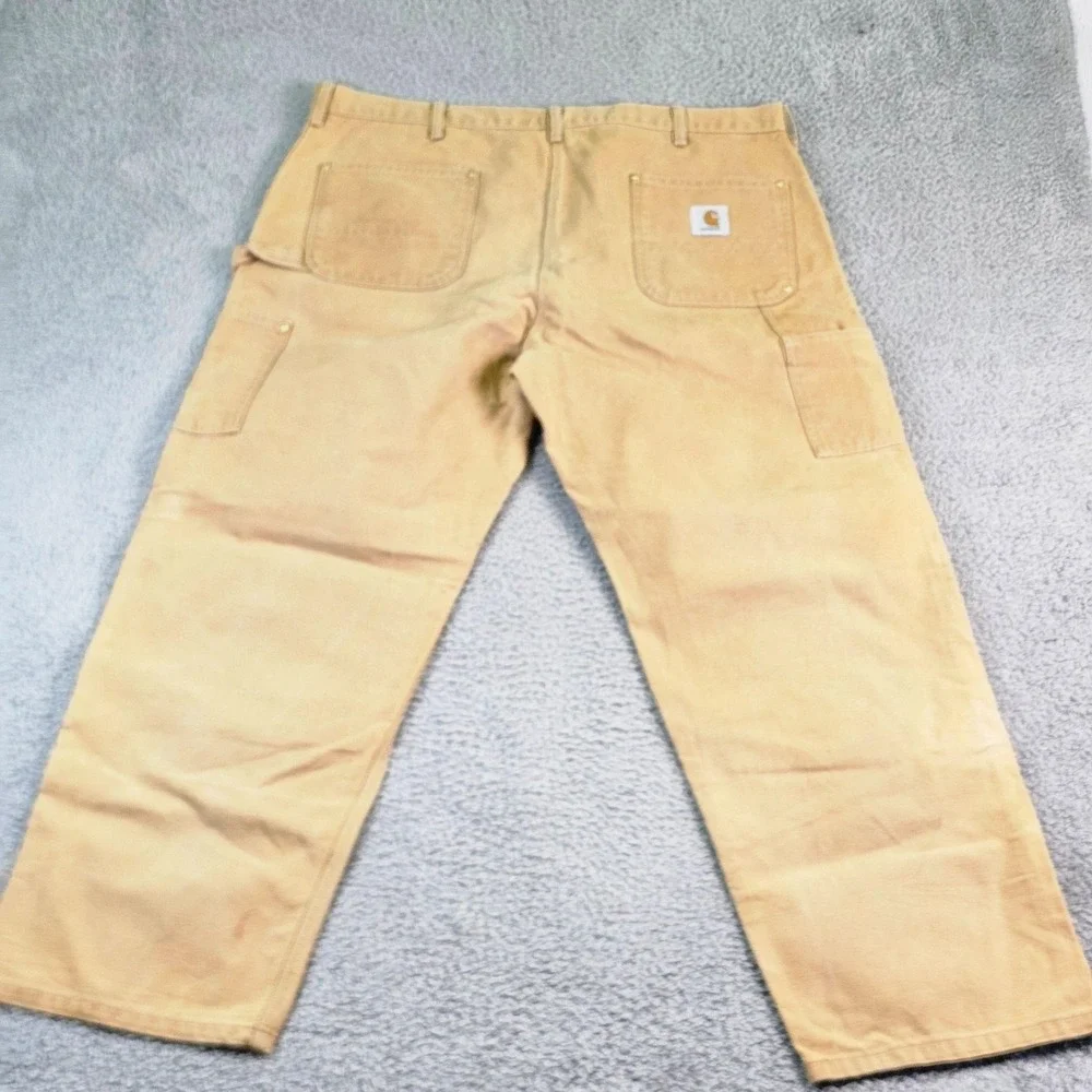Vintage Carhartt Mens 44x32 Beige Double Knee Carpenter Workwear Pants USA Made